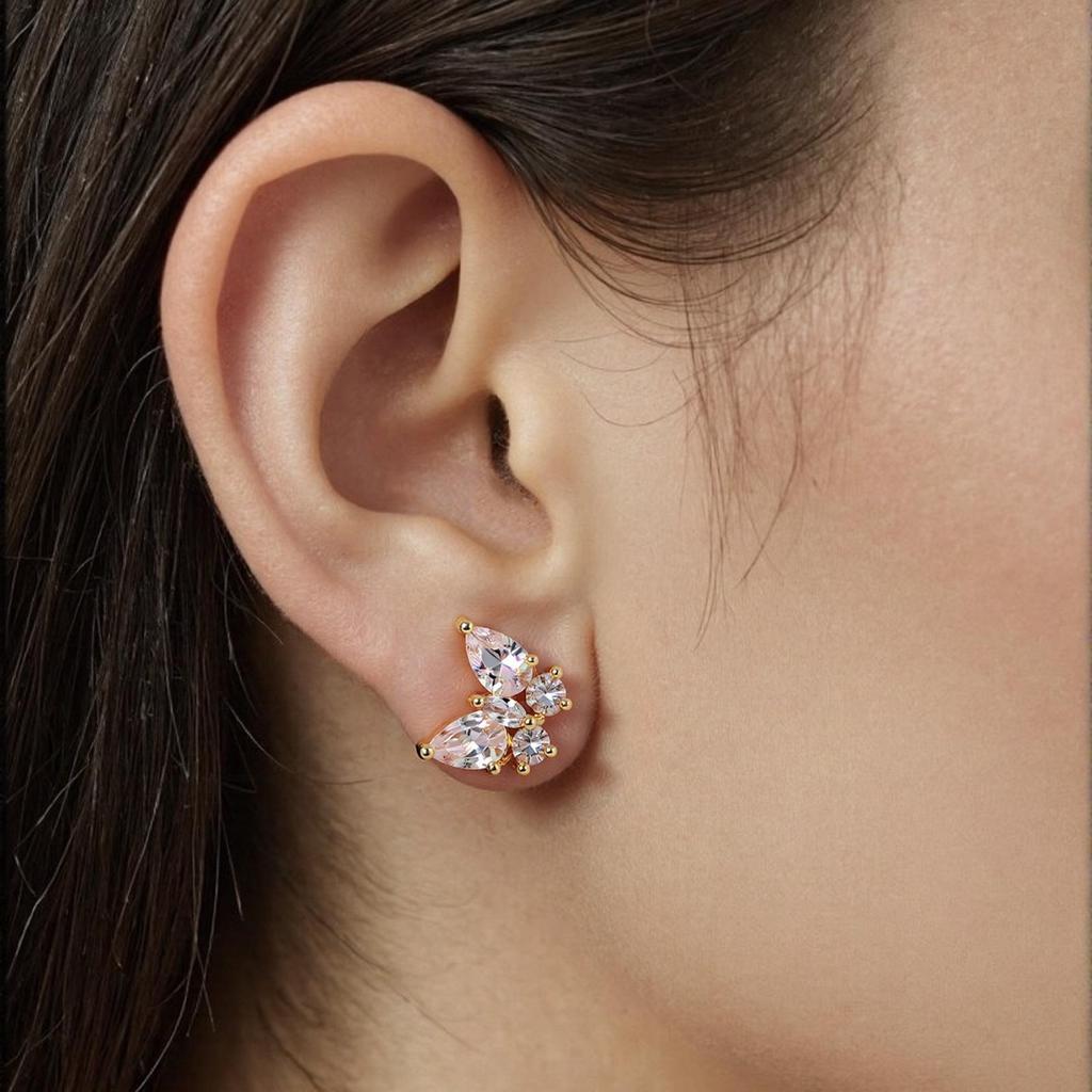 Gold-Plated Zirconia Butterfly Stud Earrings for Women