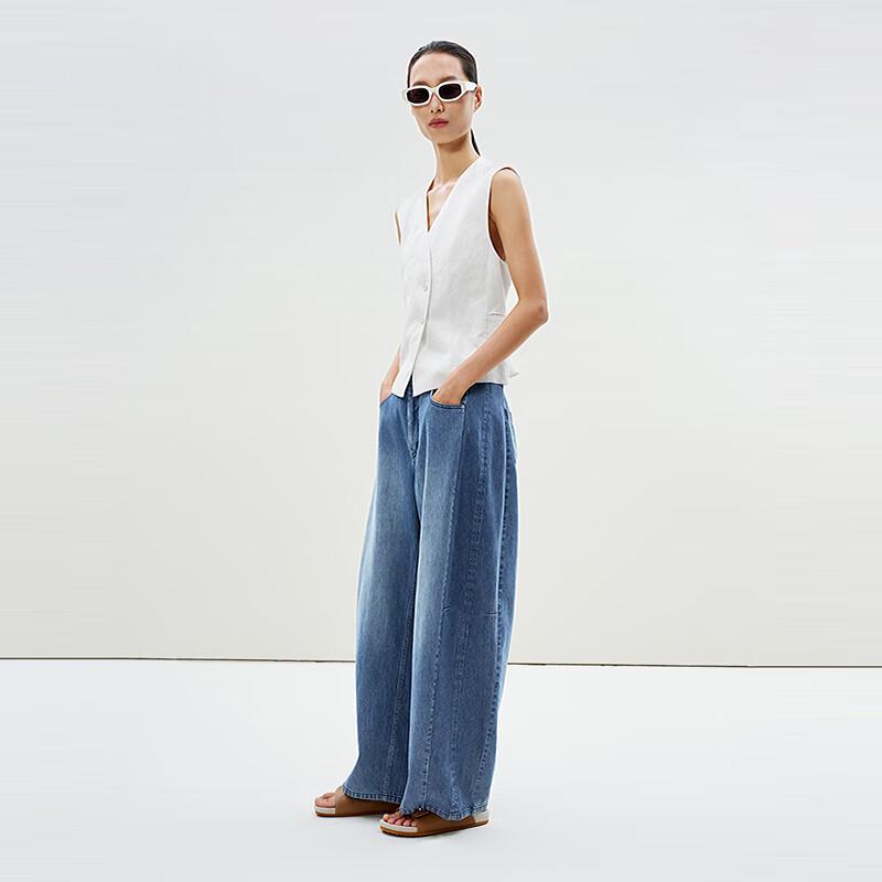 

LESS 2025 Summer Straight-Fit Collarless Linen Blend Short Vest L