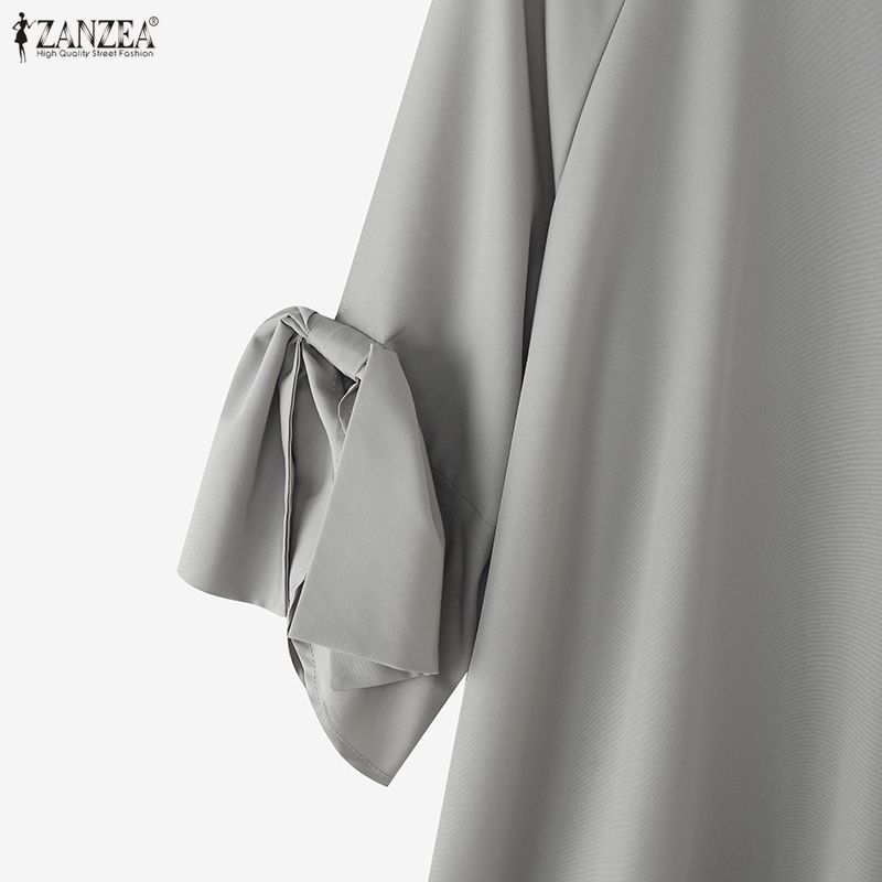 ZANZEA Women Casual Round Neck Bows Splice 3/4 Sleeve Loose Blouse