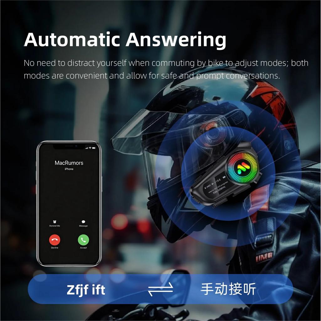 Bluetooth Motorcycle Helmet Headsets Wireless Communication Riding Earphones BT 6.0 FM Radio LED Display TF Card Support
