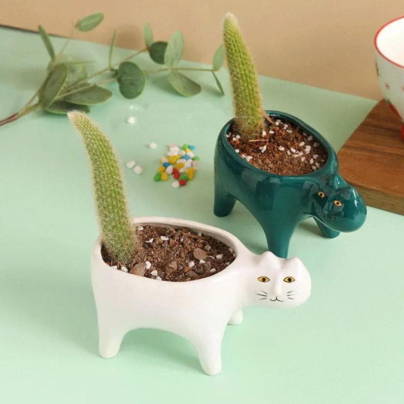 1pc Ceramic Cat Flower Pots Decorative Vase Plant Pots Hydroponics Flower Arrangement Potted Plants Creative Kitten Floral Vase