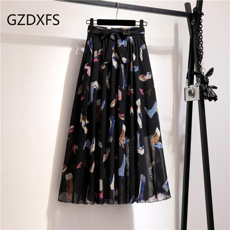 DX -- Νέο Bohemian Chiffon Φόρεμα μισού μήκους για την Άνοιξη και το Καλοκαίρι Μεσαίου μήκους Ψηλόμεση Νεράιδα Floral Μεγάλη κούνια Φούστα παραλίας