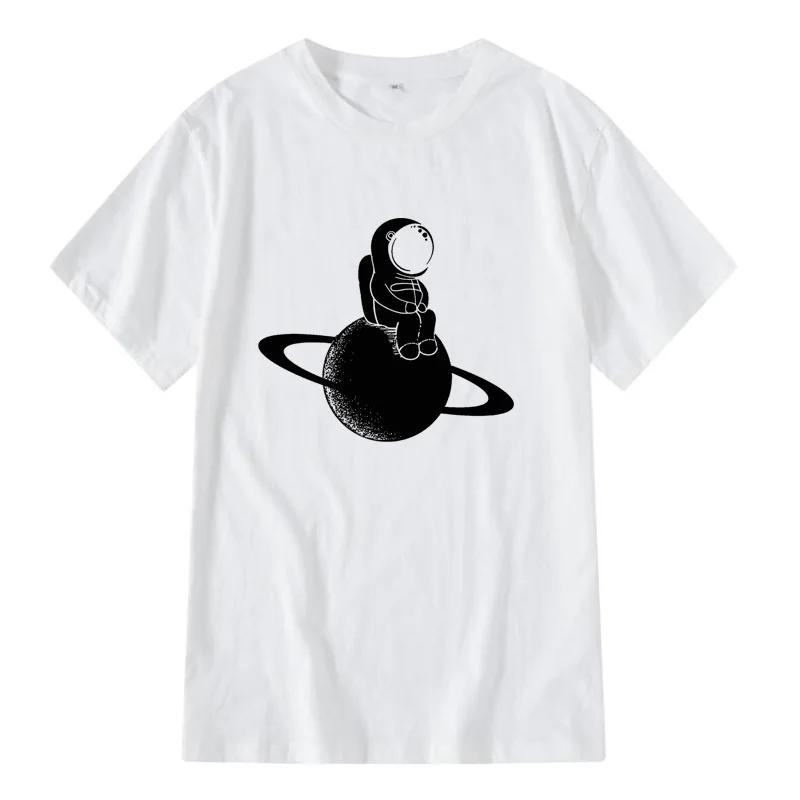 Mens Tshirt 100 Cotton Short Sleeve Space Moon Print Men T Shirt Casual Summer Loose Men Tshirt Cool Tshirt Male Tees Tops