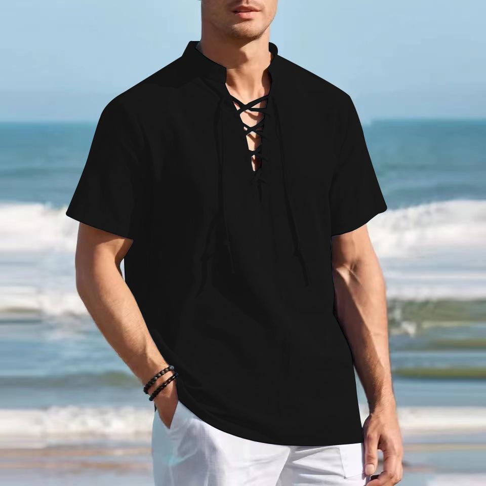 New Men'S Loose Casual Retro Coat Top Bottom Coat Cotton And Hemp Versatile Daily Classic Cardigan Beach Shirt Men'S Style