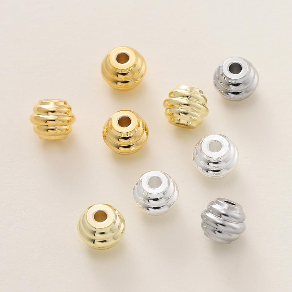 10 Stück/Los 4*5mm 14/18K Goldfarben Beschichtete Gestreifte Perlen Für Handgemachten DIY Armband Halskette Schmuckherstellung Zubehör