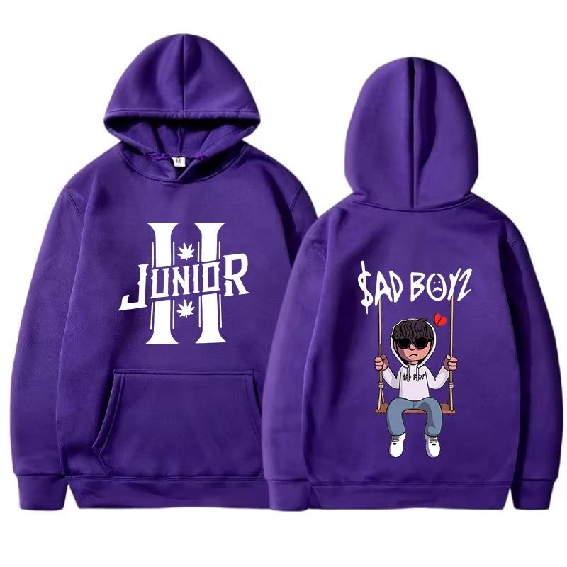 Interesting boy swinging logo printed hoodie