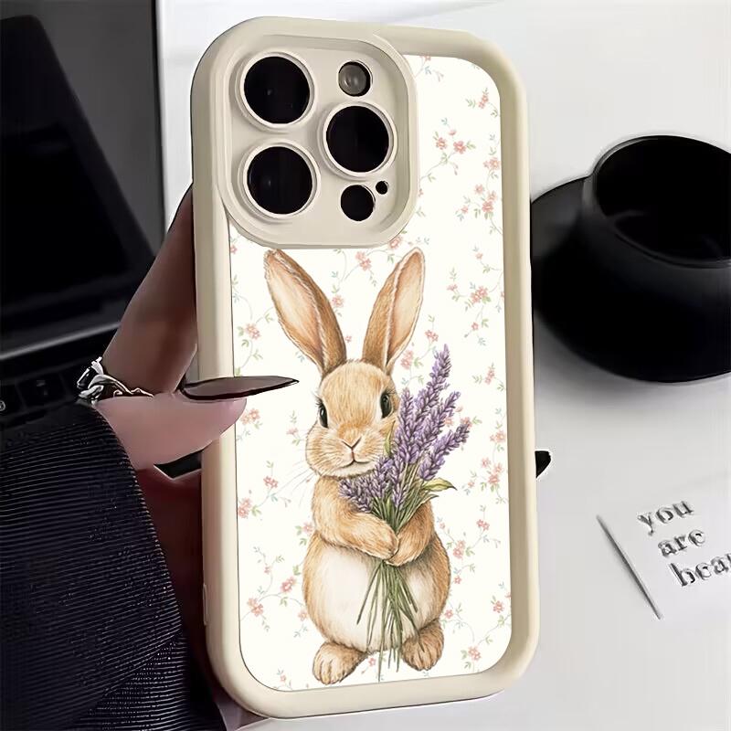 Cute Flower Rabbit Silicone Phone Case For iPhone 17 Pro Max 16 15 14 13 12 11 Pro 17 Air 16E XS X XR 7 8 Plus Soft Cover