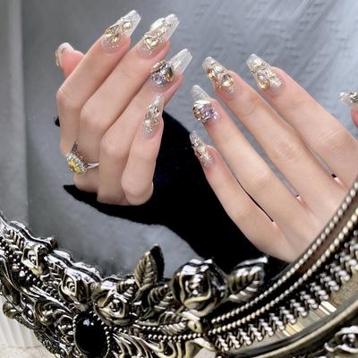 10pcs/set Starry Sky Pure Handmade Wear Nail Light Therapy Nail Art Aurora Full Diamond Ice Transparent Aurora Diamond Nail Art