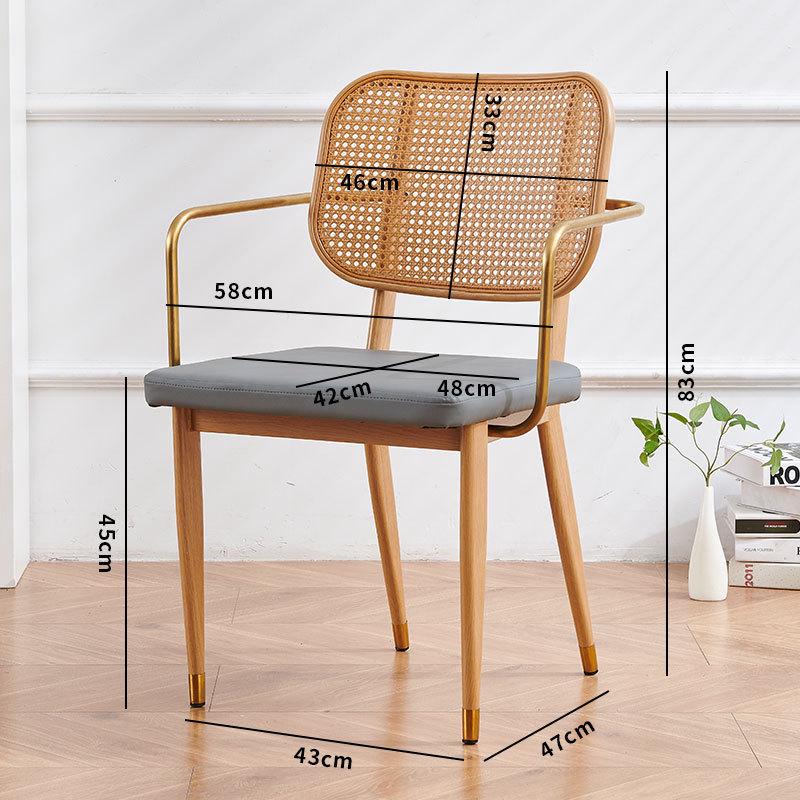 Nordic Light Luxury Wrought Iron Rattan Dining Chair - European Style for Home, Hotel, Cafe, or Leisure.