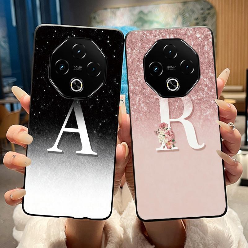 Anti-scratch Phone Case For Umidigi G100 Pro/G100 5G Soft Silicone Black Casing Lucky A-Z Letter With Flower Couple Shell