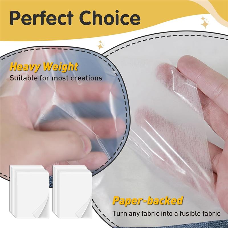 A23I-Iron On Adhesive Sheets 20PCS,Double-Sided Heat Melt Fabric Sheet, A4 Size Fusible Adhesive Sheets, Fusible Interfacing