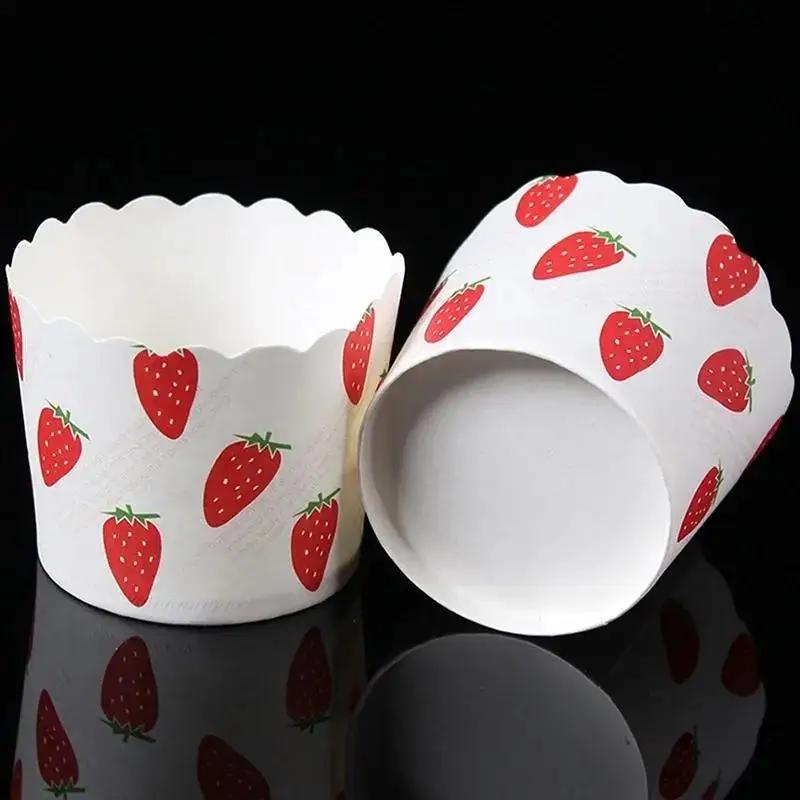 50 Pcs/Bag Kitchen Baking Tools Red Strawberry Letters Cupcake Paper Muffin Liner Cases Furniture Supplies Paper Cups Supplies
