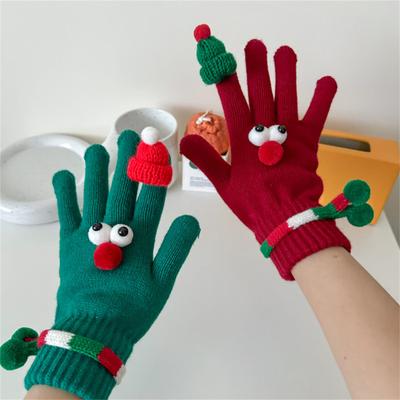 Holiday Theme Santa Hat Gloves with Finger Leak Screen Touch Festival Handwear Lovely Christmas Knitwear for Daily Use
