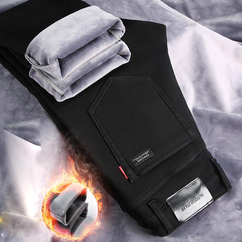 Spring And Autumn Winter New Men'S Plush/Regular Jeans Slimming Straight Stretch Business Versatile Long Pants