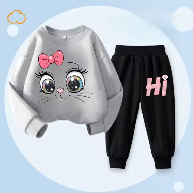 Girls' Spring Hoodie & Long Pants Set - Casual Two-Piece Outfit