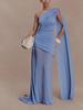 Women's Mesh Patchwork One-Shoulder Cape Slim-Fit Party Dress