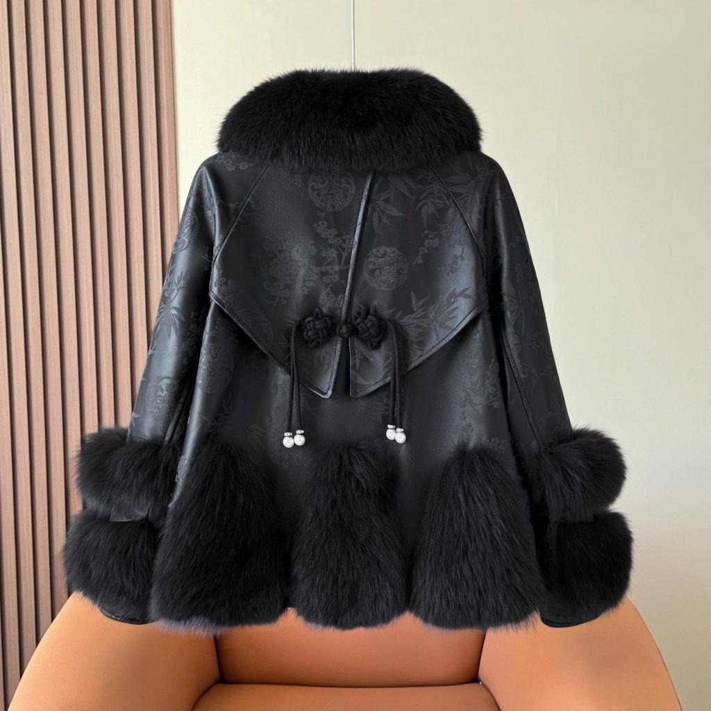 Autumn Women's Fox Fur Coat Thin Lightweight Fur and Leather Patchwork Leather Jacket