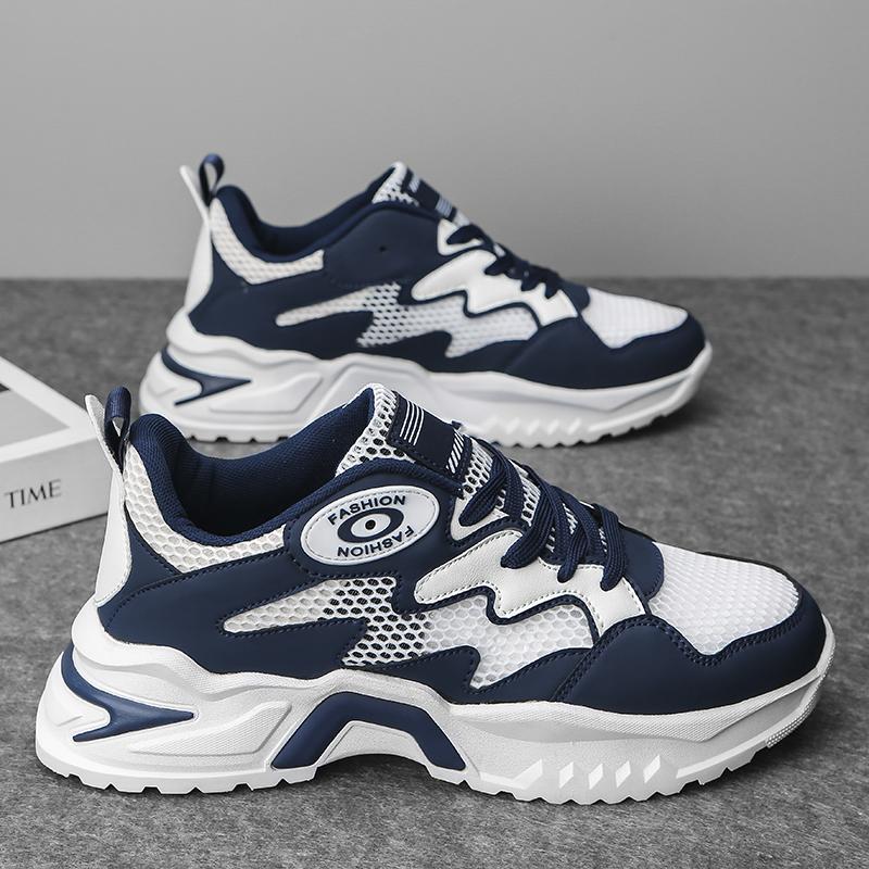 

Мужские корейские шнурки Модные спортивные туфли Четыре сезона Мягкая подошва Удобные повседневные кроссовки Уличные студенческие кроссовки для бега Размер 47 39 синий