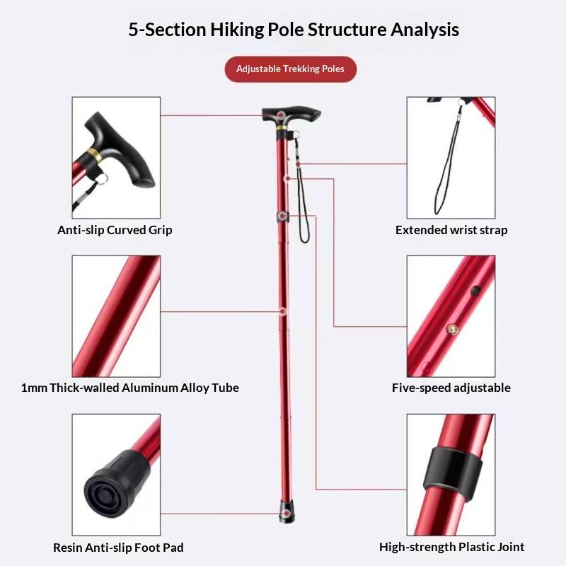 Foldable Telescopic Aluminum Alloy Trekking Pole Lightweight Multifunctional Elderly Hiking Walking Stick