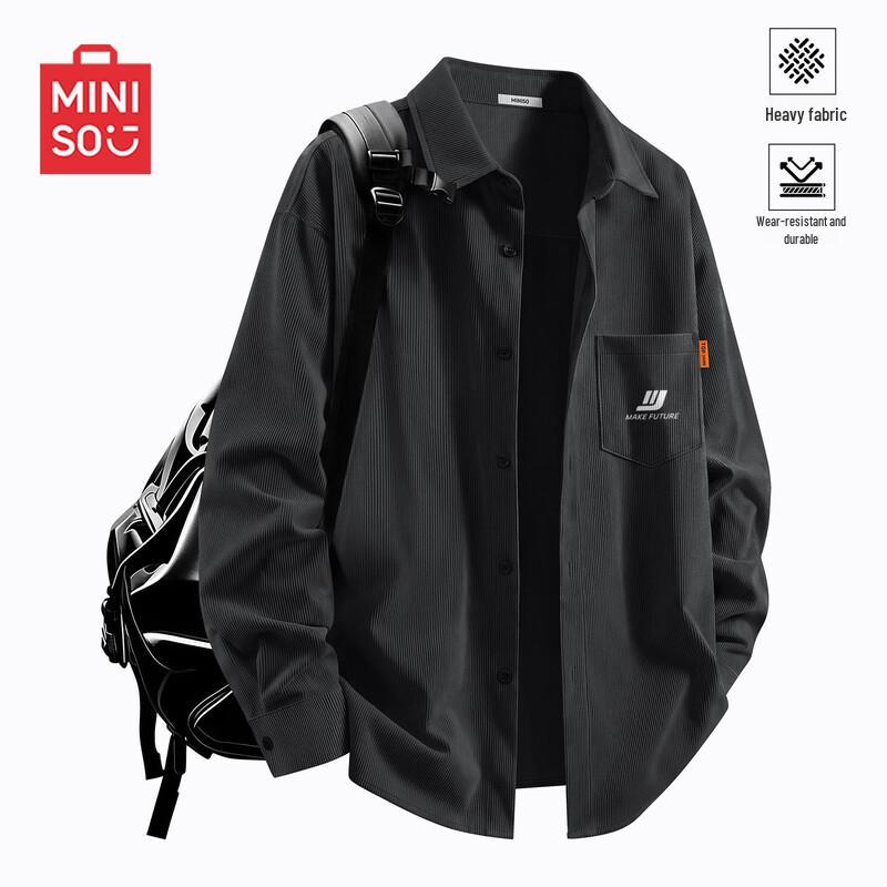 MINISO Men's Corduroy Long Sleeve Casual Shirt