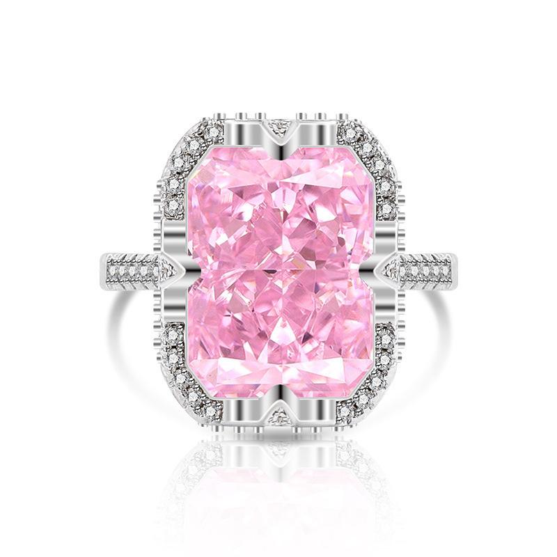 2026 Colored Treasure Ice Flower Cut Zircon Ring, European and American Fashion Luxury Inlaid Flash High Carbon Diamond Ring