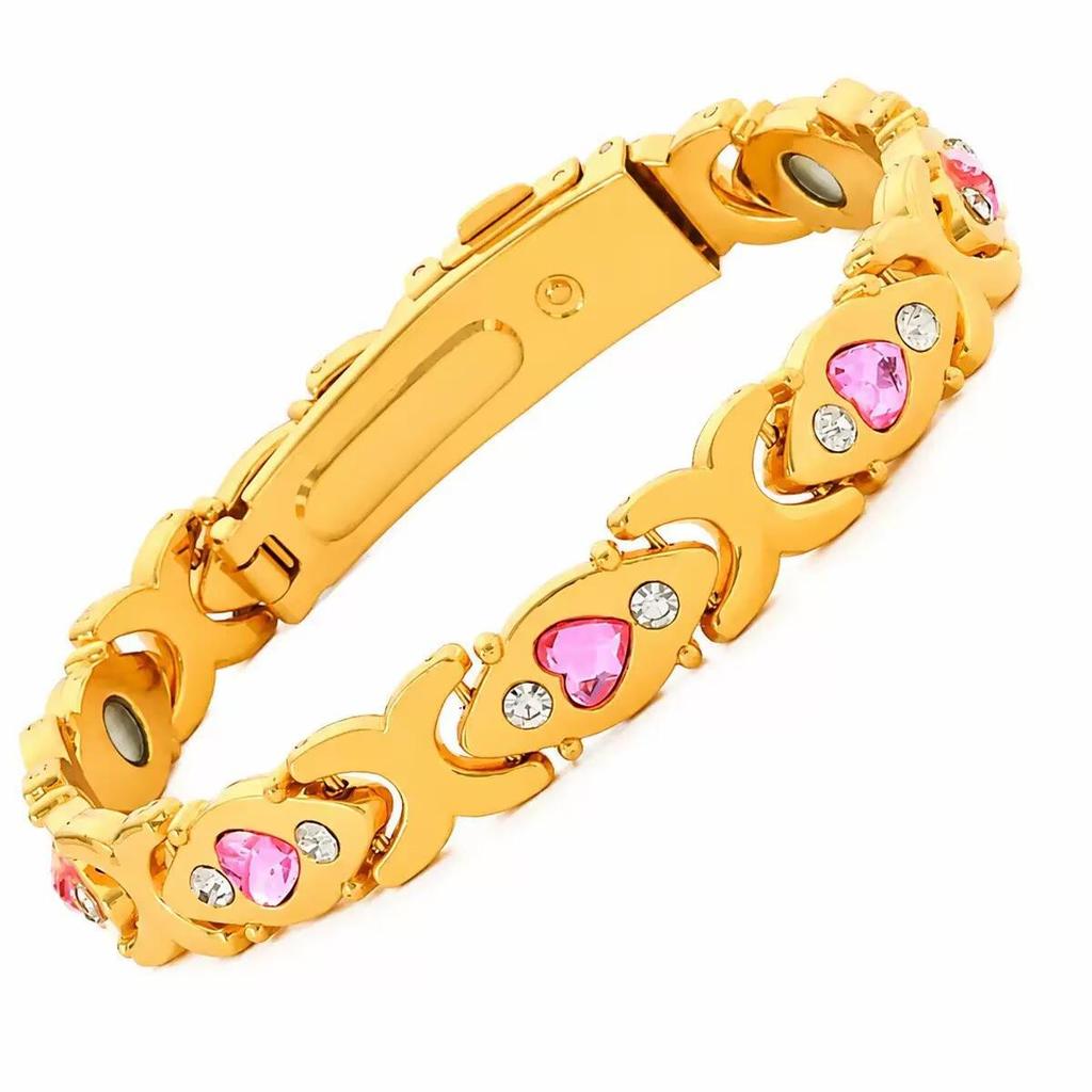 Bracciale Magnetico Eco-friendly Moda Europea & Americana con Pietra Rimovibile e Intarsi di Diamanti; Bracciale da Donna Regolabile in Lega.