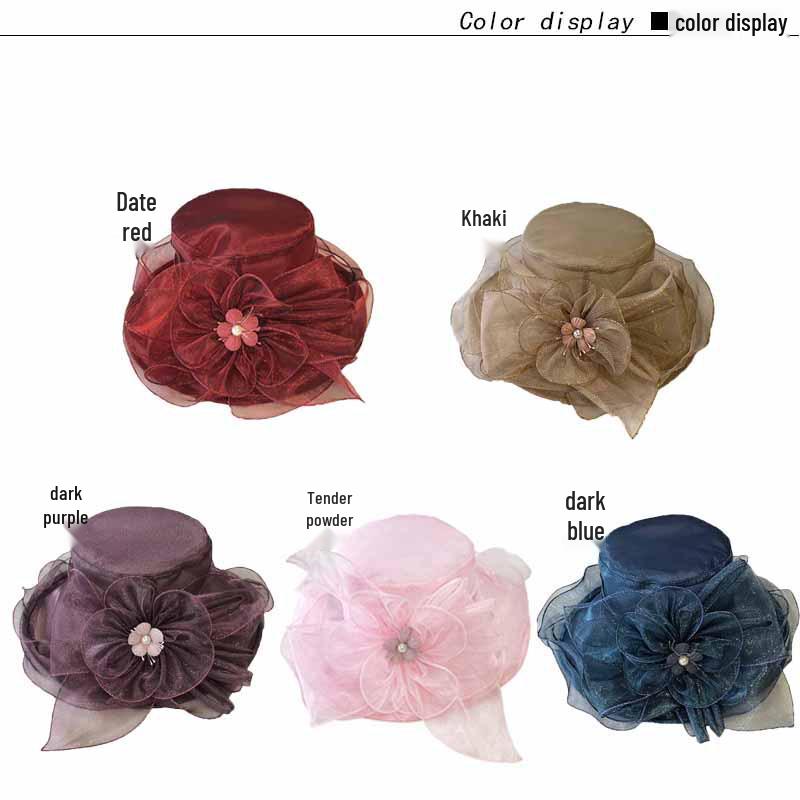 Women's Bright Color Sun Protection Hat - Breathable Organza with Single Flower for Spring/Summer Beach Travel