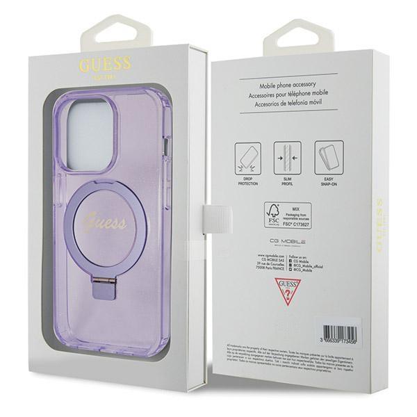 Guess Guhmp14Lhrsgsu Iphone 14 Pro 6.1 Fioletowy/Purple Hardcase Ring Stand Script Glitter Magsafe