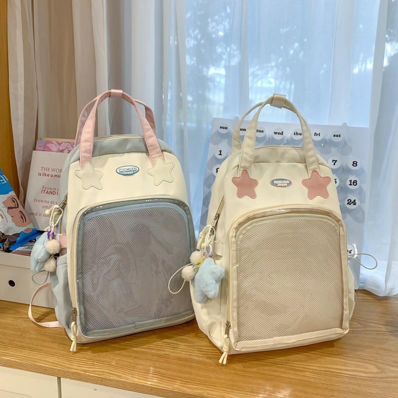 College Ins Cute All-matching Schoolbag Female Japanese Students Large-capacity Backpack Transparent PVC Star Pain Bag