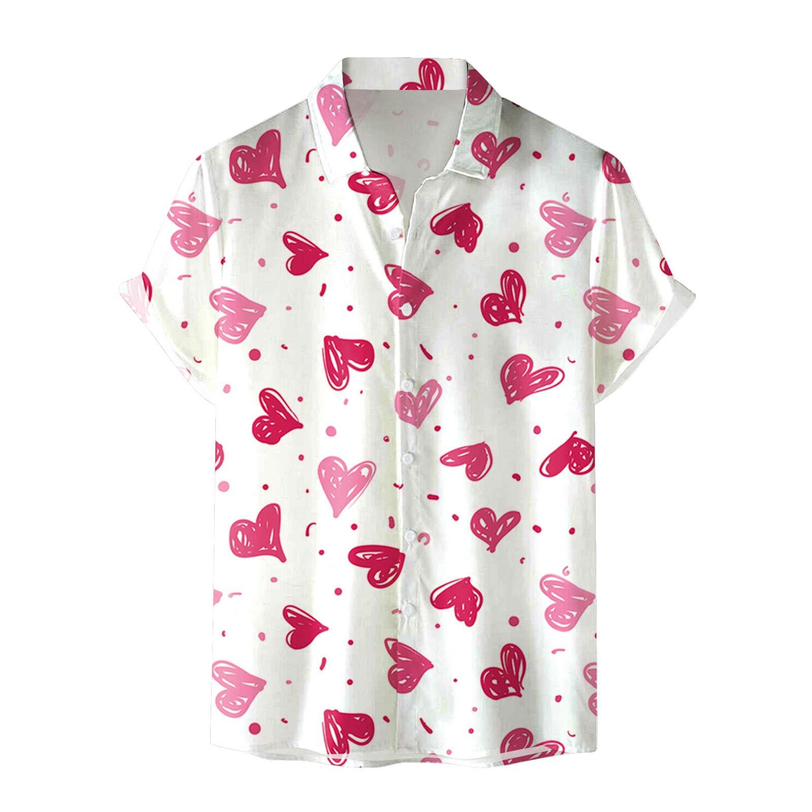 

Мужская повседневная рубашка с короткими рукавами и свободными пуговицами в стиле Дня святого Валентина XXL белый