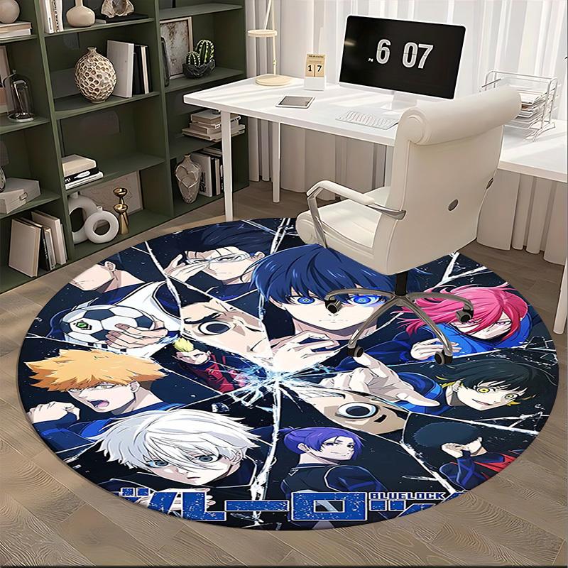 1pc Blue Lock Anime Design Round Carpet - Office Chair Mat, Non-Slip Rug for Home Decor