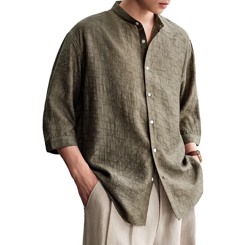 HAUT TON Men s Lyocell Blend Cooling Textured Stand Collar Shirt XL мох зеленого