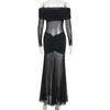 Herbst Damen Temperament Kleid Modestil Sexy Ein-Schulter Mesh Langarmkleid