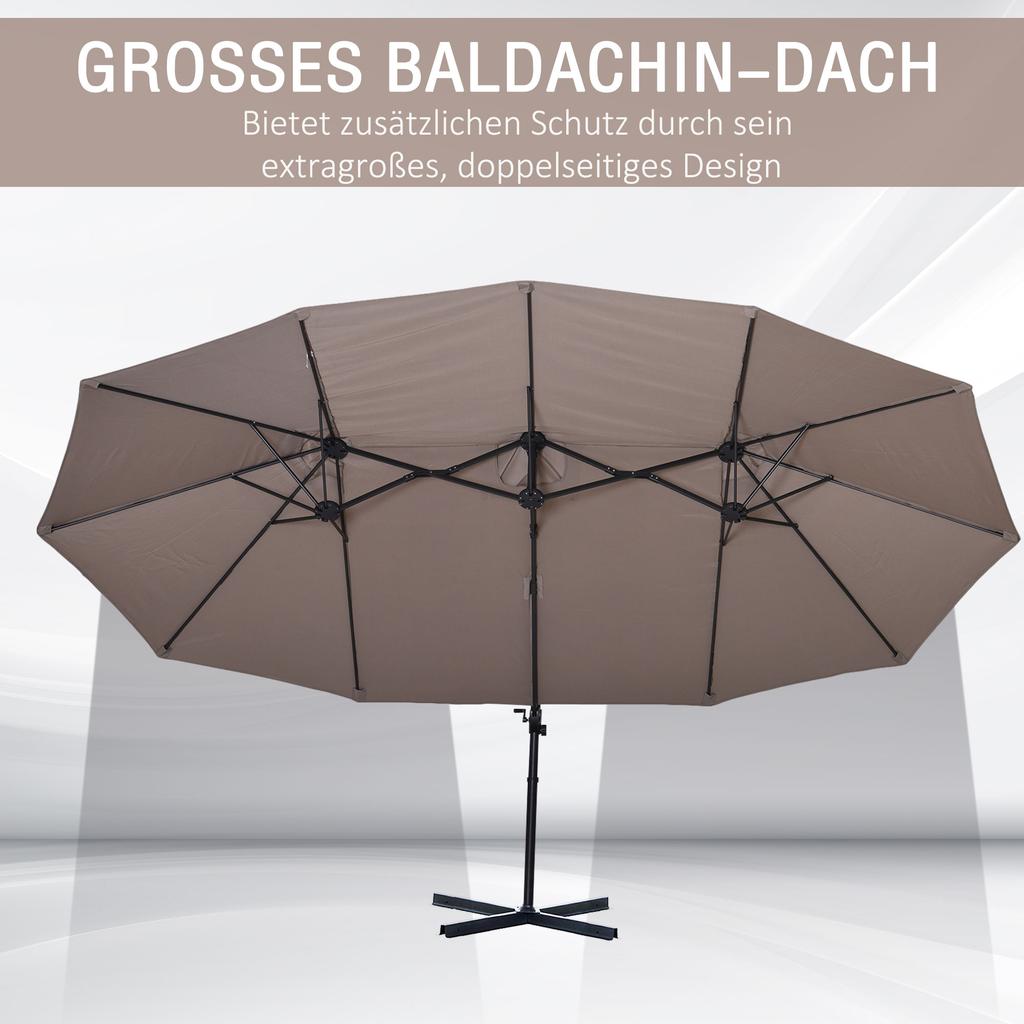 Oval Parasol, Double Brown Parasol, 445x260cm, Cantilever Parasol with Crank, Parasol Stand, Garden and Market Parasol for Garden