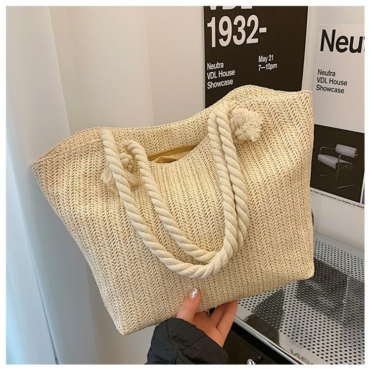Woven Straw Tote Bag for Women Large Capacity Shoulder Handbag Summer Beach Bag белый