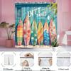 Vibrant Surfboards Shower Curtain Tropical Beach Turquoise Wood Wall Wave Pattern Artistic Ocean Decor With Hooks