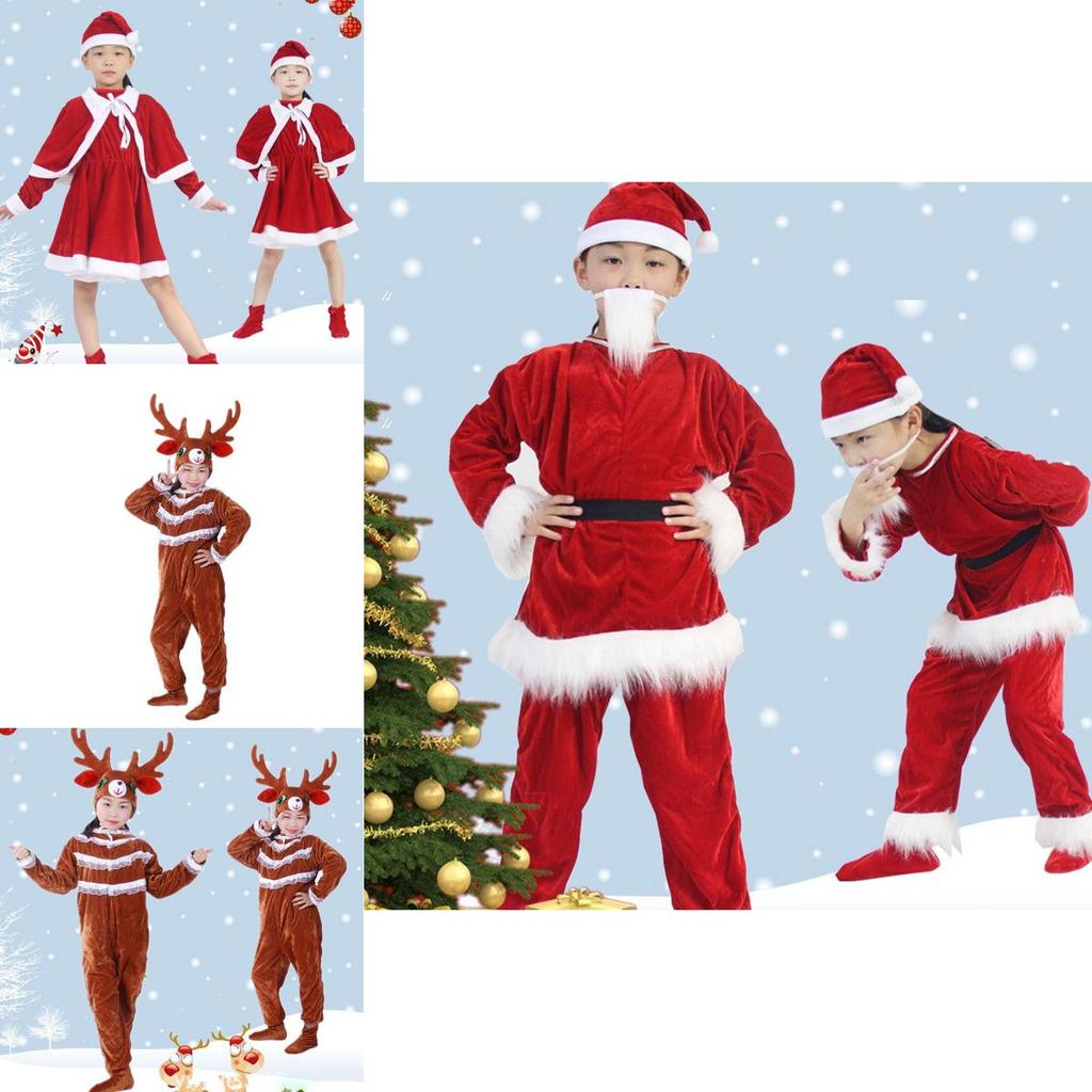 Festive Kids Girls Christmas Cosplay Costume W/elk Santa Claus Outfits