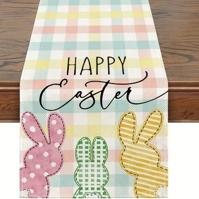 Nouveau chemin de table en lin Joyeuses Pâques Œuf Lapin Nappe de Pâques Set de table Lapin Table à manger