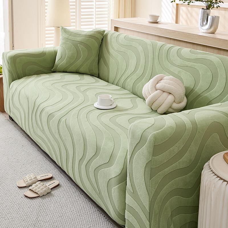 Neue Fleece Sofahut Sofa Schutzhülle Einfaches Wellenmuster Rundumschutz Staubdicht und Verschleißfest Heimdekoration Vielseitig
