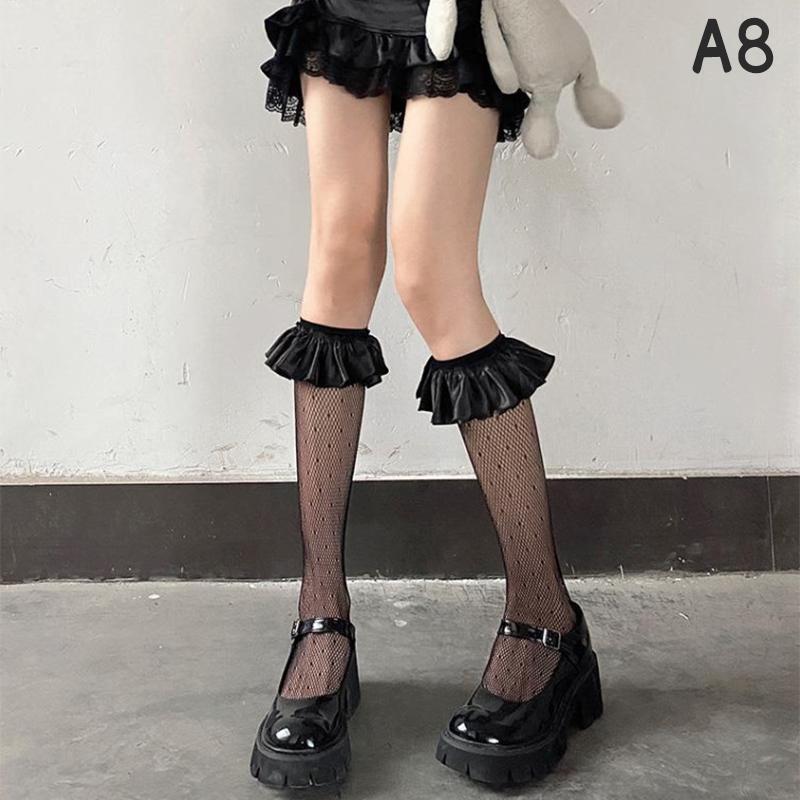 Japan Lolita Lace Stockings Women Sweet Kowknot High Knee Socks Femme Elastic
