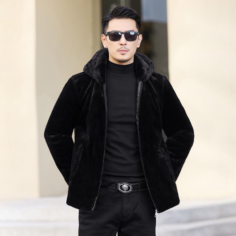 

Men s Hooded Faux Mink Fur Coat - Stylish and Lightweight Autumn/Winter Jacket 5XL чорний