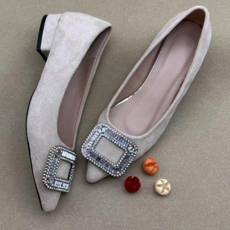 Flats Shoes Women Flash Diamond Buckle Pointed Flat Sole Single Shoe for Women's Work Shoes Comfortable for Work