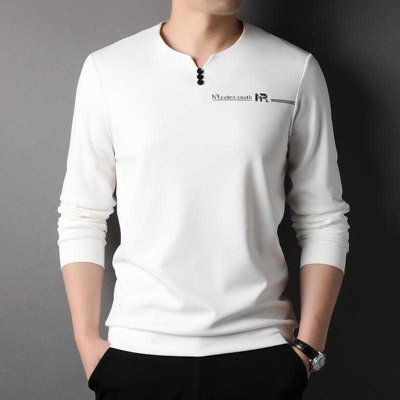 Spring New Men's Long-sleeved T-shirts, Fashionable and Casual Solid Color T-shirts, Bottoming Shirts for Men