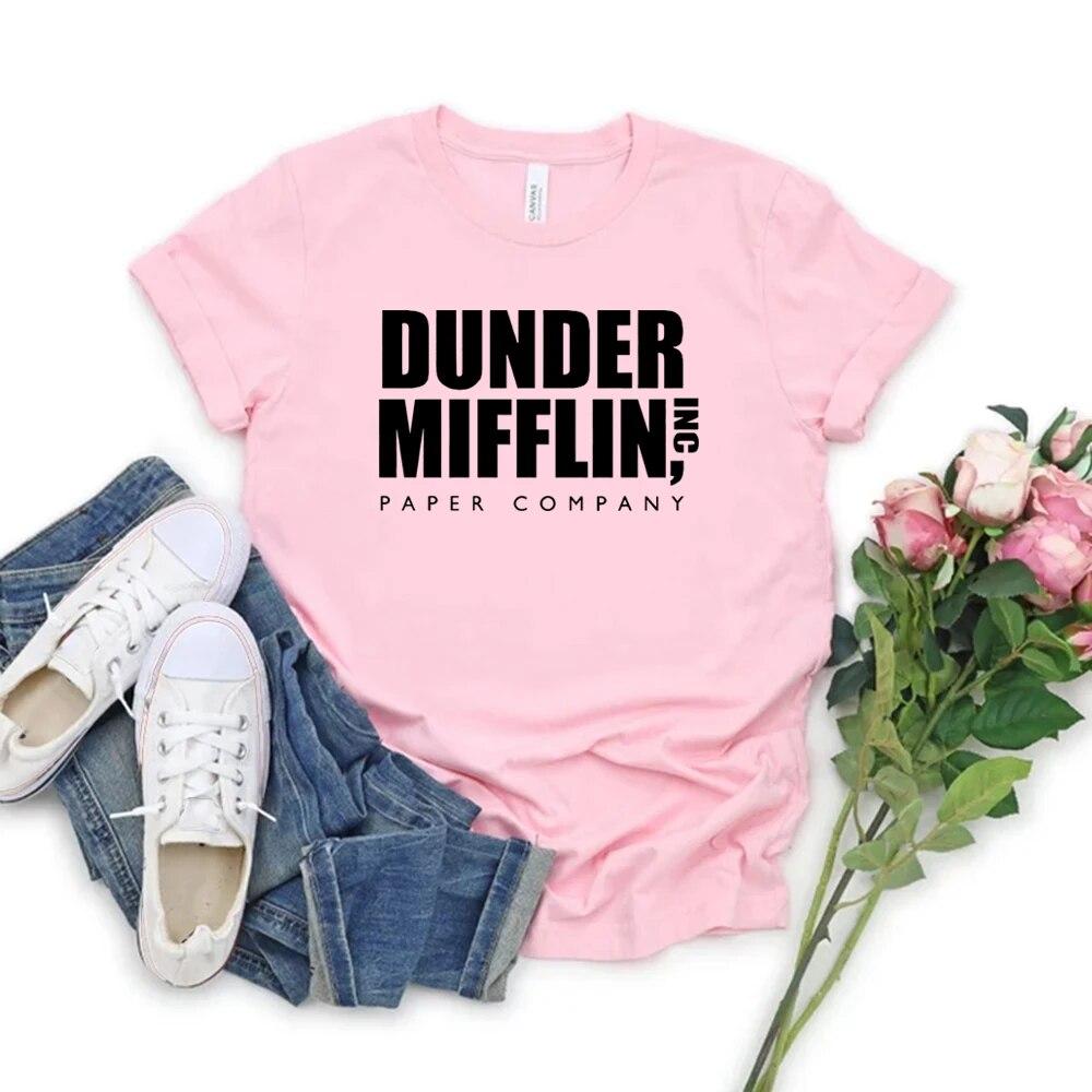 Футболка Dunder Mifflin The Office Gift Рубашка Дуайта Шрута Забавная футболка с телешоу Dunder Mifflin Paper Company Футболки унисекс Топы M розовый