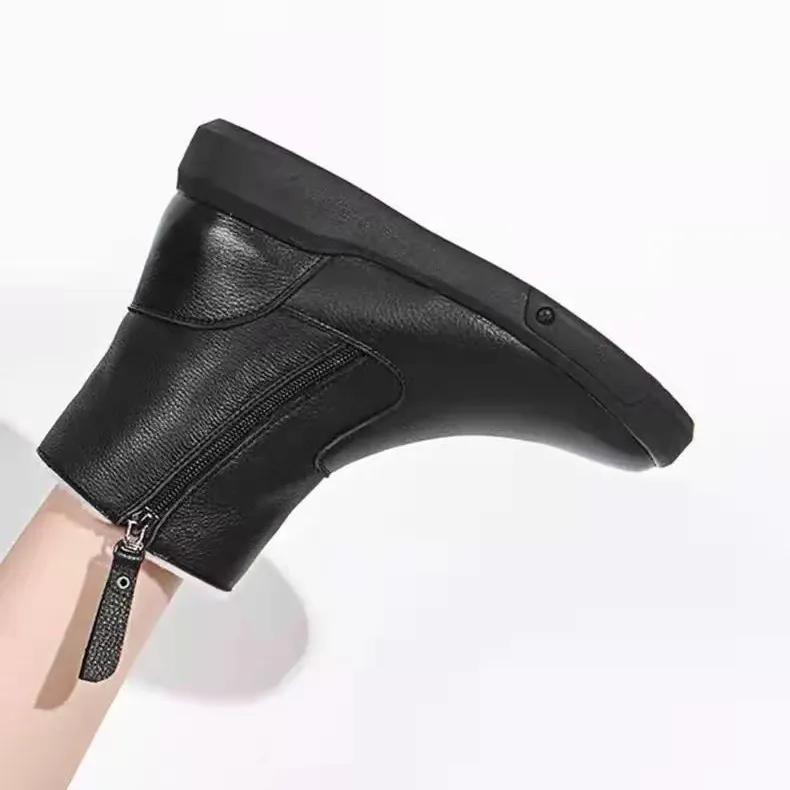 WTEMPO Large Size Casual Outdoor Flat Heel Zipper Snow Boots Women's Winter Thick Warm Cotton Plush Short Boots