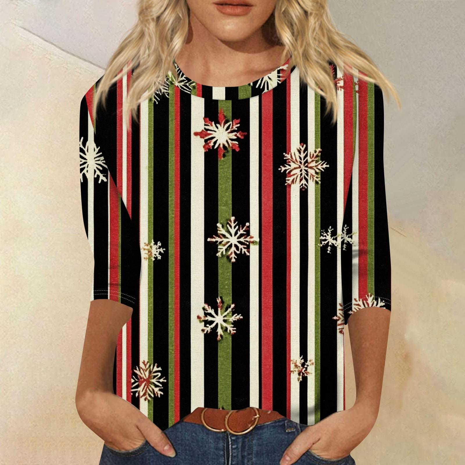 Женская мода повседневная рубашка с круглым вырезом и рождественским принтом — фото 7