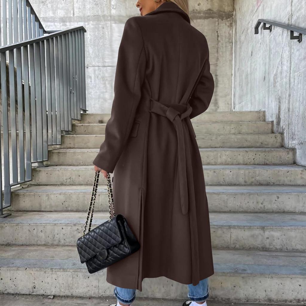 Dámský módní ležérní vlněný kabát jednobarevný dlouhý