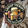 Vintage Beer Bar Art Poster: Group Therapy Practiced Here - Wooden Sign for Home Decor, Suitable for Man Cave, Backyard, or Bar Wall