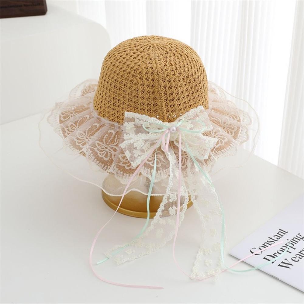Pearl Decoration Children Sun Hat Wide Brim Straw Hat Cute Style Kids Sun Hat Girls Accessories