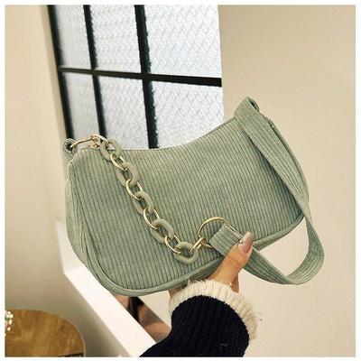 Korean Style Corduroy Shoulder Bag - Solid Color, Casual, Versatile Design for Women